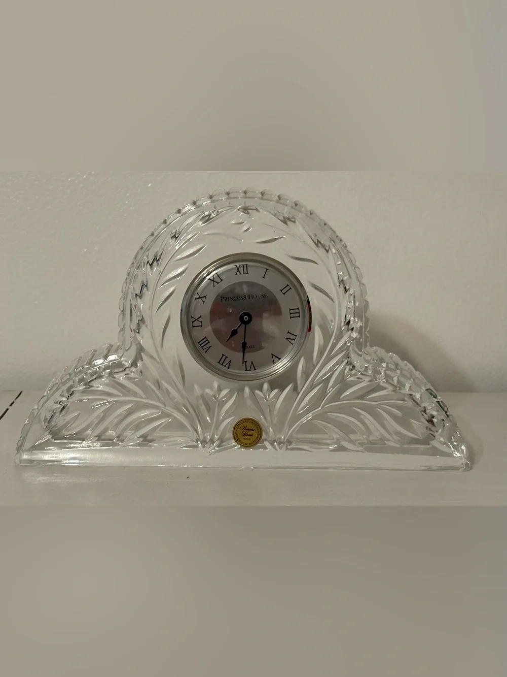 PRINCESS HOUSE Vintage 24% Lead Crystal Mantel Clock Wildflower